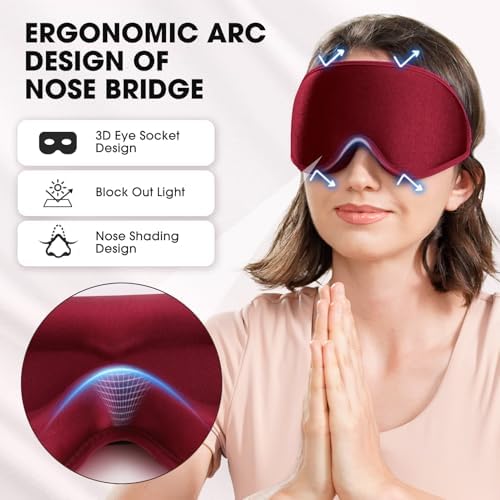 Sleep Mask | 99% Fully Block Out Light Eye Sleep Mask | Long Lash Extension | 3D Deep Contoured Eyes Cover Zero Pressure | Adjustable Straps | Sleep Travel Home Nap Rest Women Men (Red)