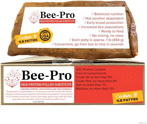 Mann Lake Bee-Pro Patties, Enhanced with Pro Health Digestive Aid, Boosts Brood Production, Protein Pollen Substitute, 10 Lbs