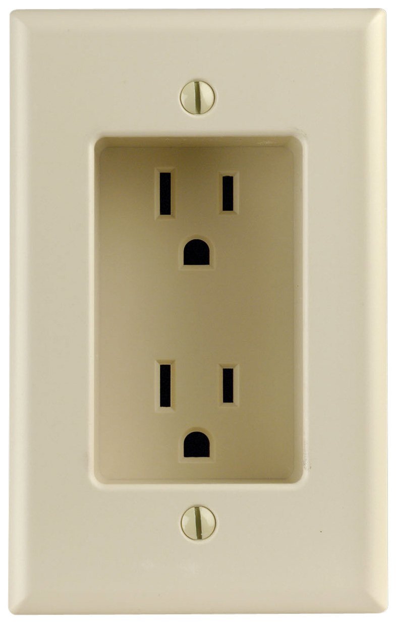 Leviton 15 Amp 1-Gang Recessed Duplex Receptacle, Residential Grade, with Screws Mounted to Housing, 689-I, Ivory