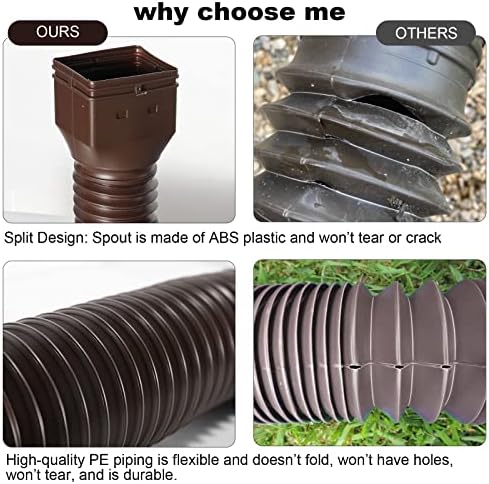 11.5ft Long Gutter Downspout Extensions Flexible, Drain Downspout Extender, Down Spout Drain Extender, Gutter Connector Rainwater Drainage, Extendable from 2.6ft to 11.5ft(Brown)