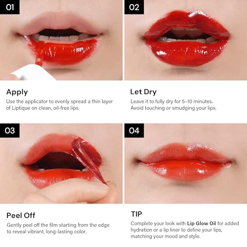 Liptique Korean Lip Stain Peel Off - 24 Hour Long Lasting Lip Tattoo, Waterproof & Transfer Proof, Nourishing & Hydrating Lip Tint for Women, Instant Plumping Lip Tints Peel Off (002 ODDPIN)