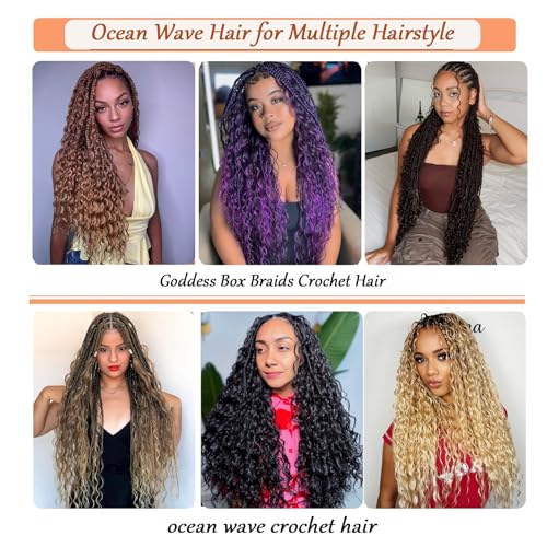 Ombre Curly Braiding Hair 22 Inch Ocean Wave Crochet Hair for Black Women 3Packs Deep Wave Wet and Wavy Braiding Hair For Boho Braids （1B/27/613)