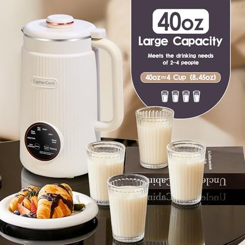 Nut Milk Maker Machine, 40oz(1200ml) Homemade Almond, Oat, Soy, Milk Shake, Plant Milk, Milk Machine Maker With Nut Milk Bag, Soy Milk Maker With Delay Start/Keep Warm/Cleaning/Boil Water