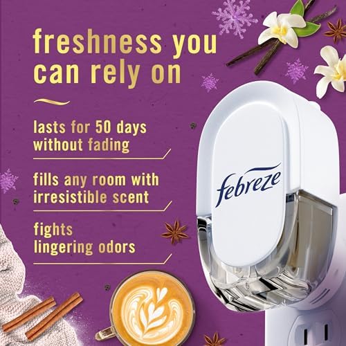 Febreze Plug In Air Freshener, Odor-Fighting Scented Oil Refill, Air Fresheners for Home and Bathroom and Kitchen, Long Lasting for Strong Odors, Cuddle Weather Scent, 0.87oz Refills, 2 Count