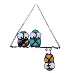 Multicolor Owls on a Wire Suncatcher Panel Stained Glass Window Hanging