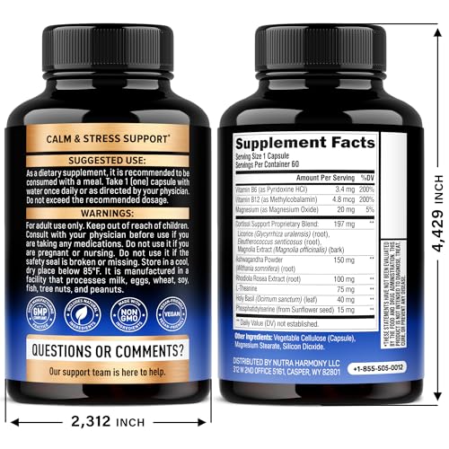Cortisol Supplement for Women - Holy Basil | Ashwagandha | Rhodiola | L-Theanine - Plant-Based Hormone Balance - Mood, Focus & Sleep Support - Made in USA - Vegan, Non-GMO - 60 Capsules for 2 Months