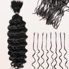 Pre-Divided Deep Wave Human Braiding Hair for Boho Braids Bulk Hair Pre-streached Human Braiding Hair Deep Wave For Black Women (Natural Black, 18 Inch - 80 Roots)