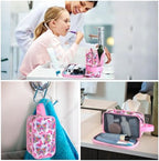 Kids Toiletry Bag for Girls, Travel Toiletry Bag for Little Young Girls Cosmetic Bag Makeup Bag Waterproof Hanging Wash Bag Toddler Toiletries, Butterfly Pink