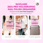 SAVILAND Nail Polish Organizer Bag: PU Leather Nail Polish Storage Organizer Holds 30 Bottles & Nail Lamp, Nail Polish Holder Travel Carrying Case Box Nail Tech Organizer Storage Bag for Nail Supplies