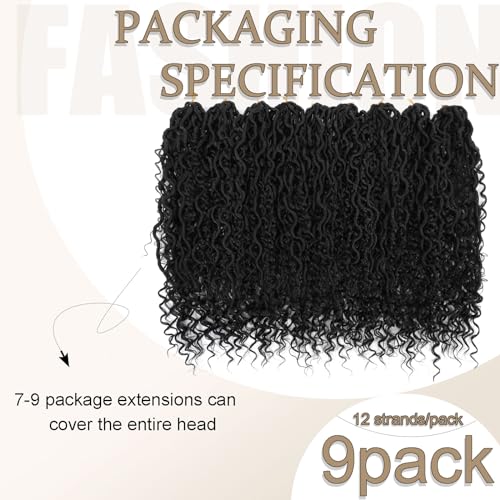 Goddess Locs Crochet Hair 18inch,9 Pakcs Boho Locs Crochet Hair,Faux Locs Crochet Hair for Black Women,Soft Locs With Curly Ends Pre Looped Crochet Braids(18inch(pack of 9),1B#)