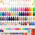 beetles Gel Polish Liner Nail Art Set, 50 Colors Spring Summer Reflective Glitter Pink Red Blue Green Silver Gel Polish Soak Off UV Built Thin Brush in Bottle Nail Design Polish Rainbow Nails