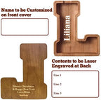 Summidate Customized Name Extra Large Wooden Piggy Bank for Kids Boys Girls Alphabets Letter A-Z Coins Bills Money Change Saving Box Clear Cover (Laser Engraved) Educational Toys 12"- Letter L