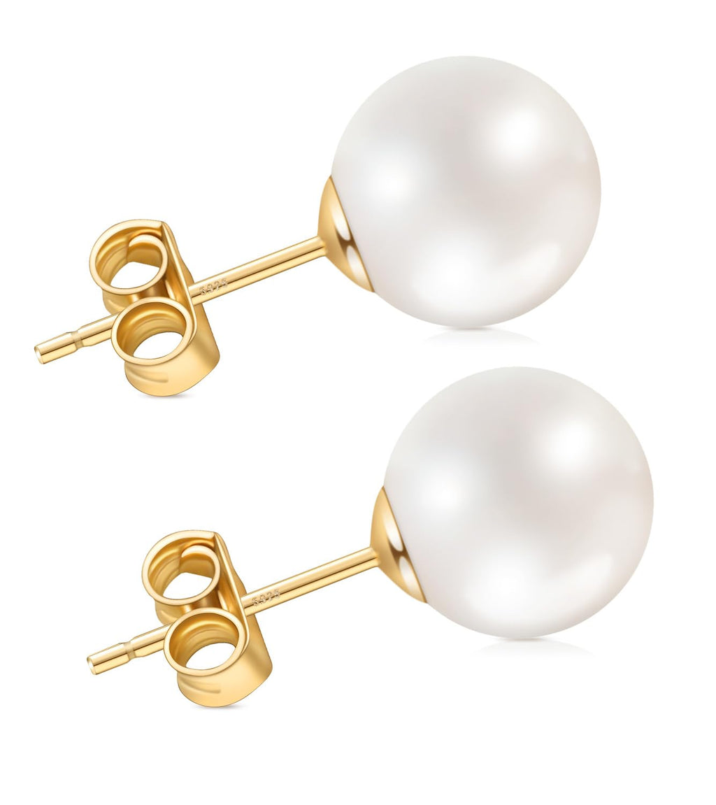 HAINBAG 9mm Pearl Earrings for Women, Hypoallergenic 925 Silver Post Studs