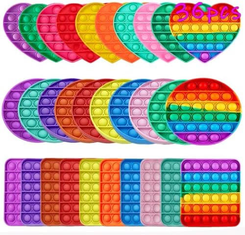 Random 36 Pcs Fidget Toys,Push Pop Fidget Sensory Toys Set,Stress Relief Gifts for Kids & Adults,Pop Bulk & Party Favors Toddler Toys for Easter Gifts,Party Supplies,Classroom Prizes