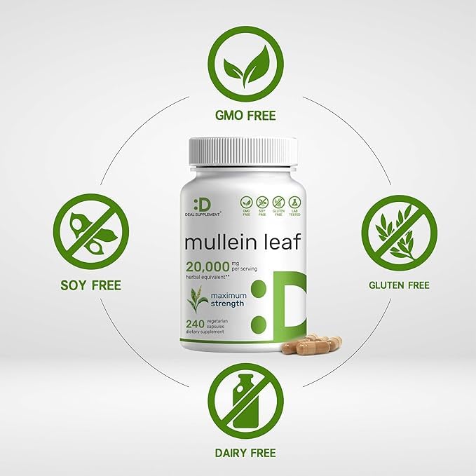 DEAL SUPPLEMENT Mullein Leaf Extract 240 Veggie Capsules – 4 Month Supply – Non-GMO, Vegan
