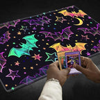 Playmats for Magic: The Gathering MTG Card Game Mat Plus 50 Pcs Card Sleeves, 24 x 14 inch TCG Mat with Stitched Edge for Commander Deck Duskmourn Board Game, Rainbow Bats