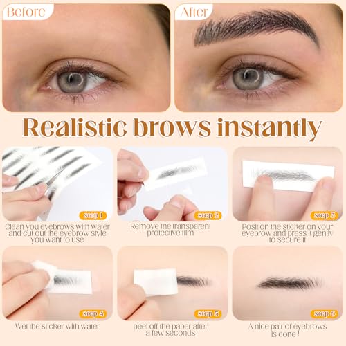 20 Sheets 180 Pairs Eyebrow Tattoo Sticker Waterproof 4D Hair-Like Natural Fake Tattoo Eyebrows Transfers Stickers Peel Off Brows Grooming Shaping Makeup Sticker for Women Girls,Black