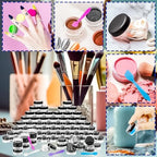 MotBach 100 Pcs 5g Empty Plastic Containers with Black Lids,Mini Makeup Sample Containers, Small Sample Pot Jars Round Cosmetic Jars with Mini Spatulas for Liquid Sample Powder Creams Lotions