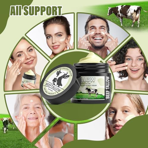 Beef Tallow for Skin, Tallow Balm, Beef Tallow Face Moisturiser, 100% Grass Fed Beef Tallow for Skin Care - Natural Handmade Lotion Whipped Beef Tallow