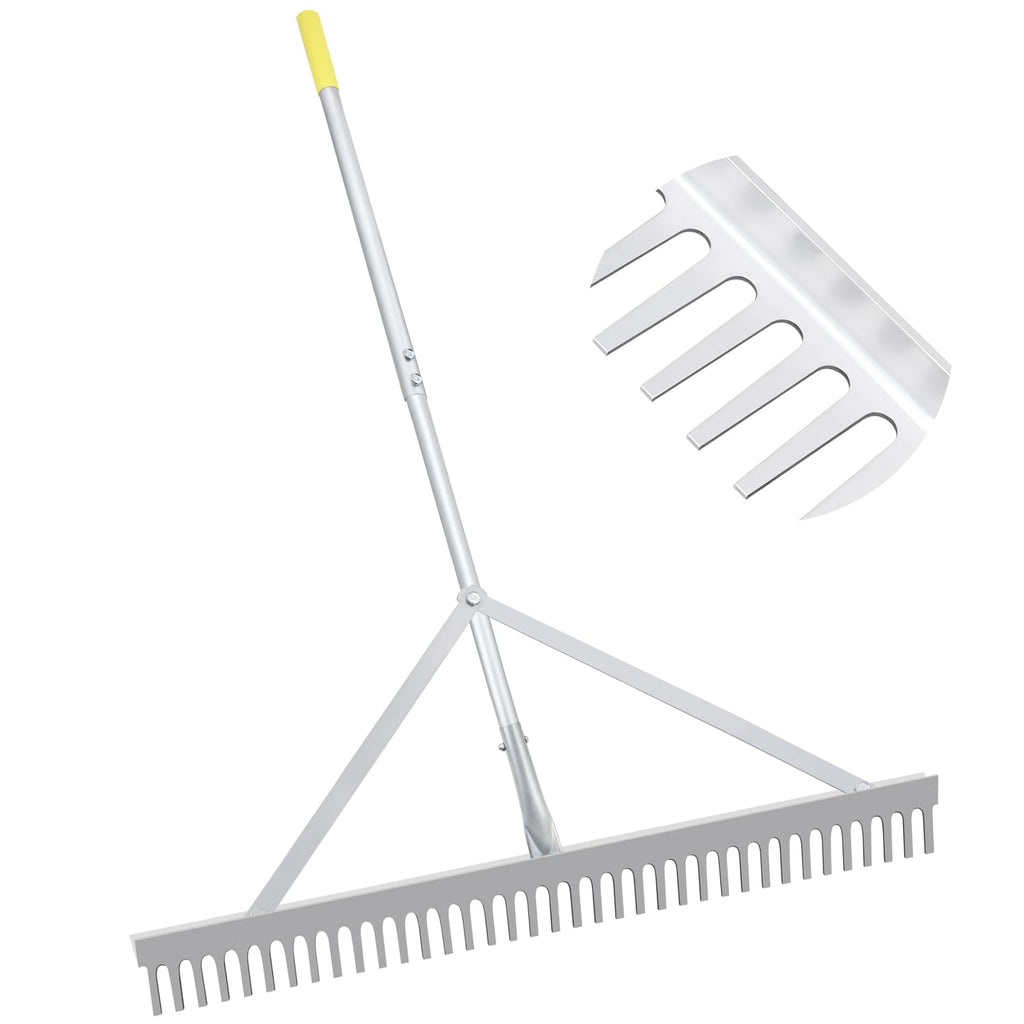 Byhagern Landscape Rake 36'', Aluminum Rakes with Lightweight 69'' Handle, Landscaping Rake Tool for Lawn Care, Beach