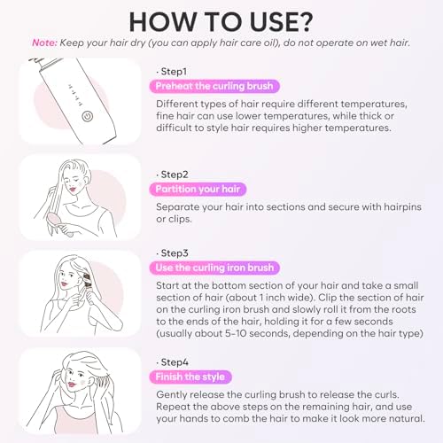 Cordless Curling Iron Brush, 2024 New Portable Travel Curling Iron Mini Brush for Women, 7000Mah USB Rechargeable Curling Wand Brush with Negative Ion, Black
