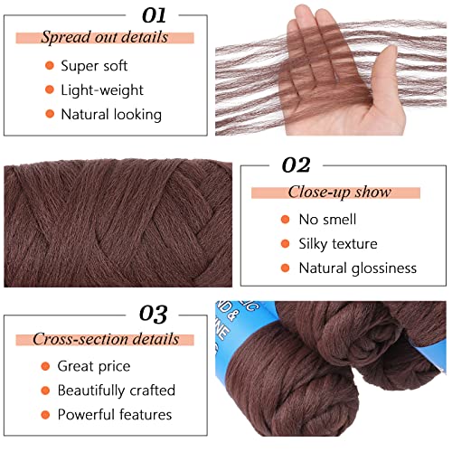 4 Pcs Brown Brazilian Wool Hair for Braids Acrylic Hand Knitting Yarn for Braiding Hair Faux Locs Crochet Hair Boho Box Crochet Braids Synthetic Braiding Hair Extensions(#30)