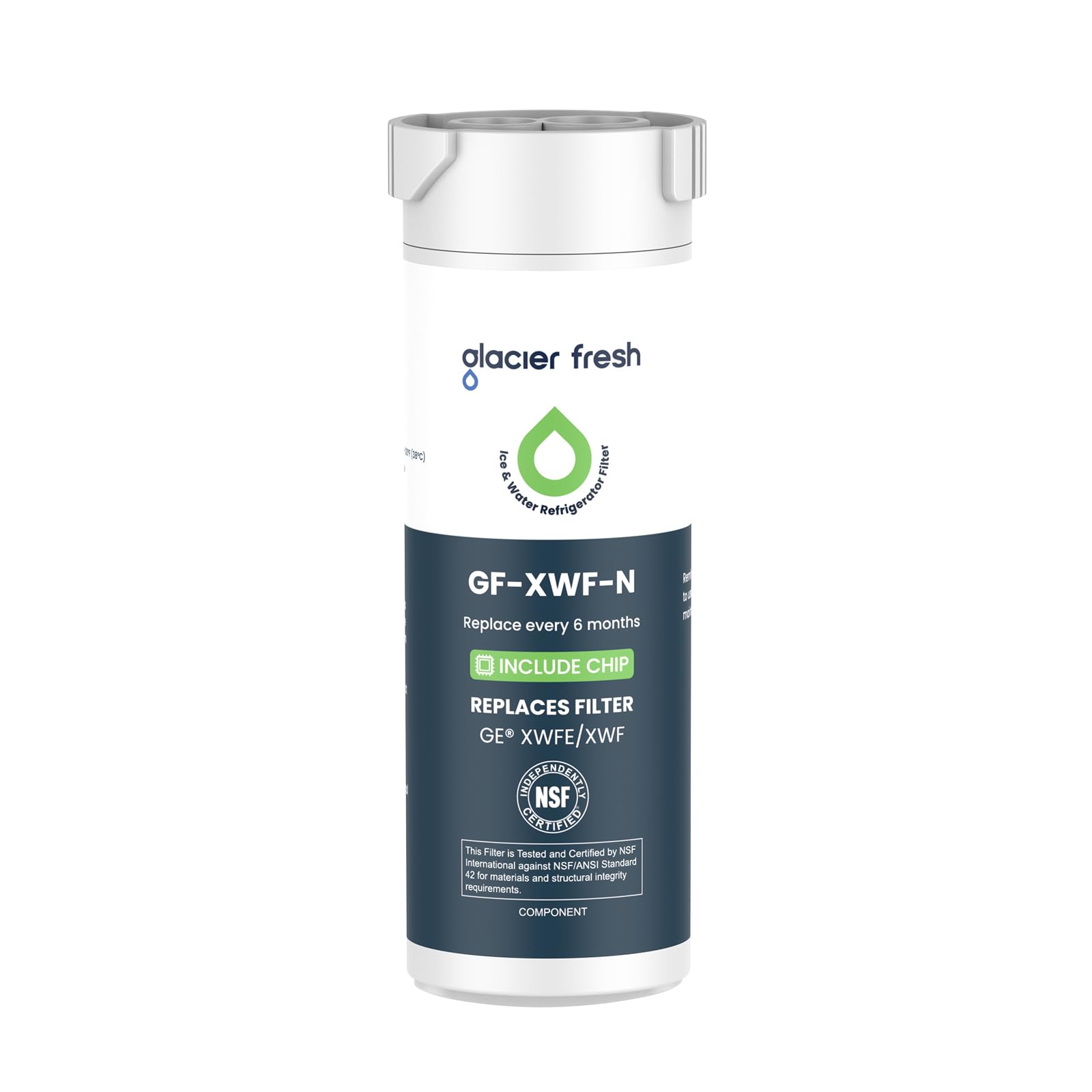 GLACIER FRESH Water Filter Compatible with XWFE (Built-in CHIP), Replacement for GE XWFE, XWF Refrigerator Water Filter NSF/ANSI 42 Certification Pack of 1