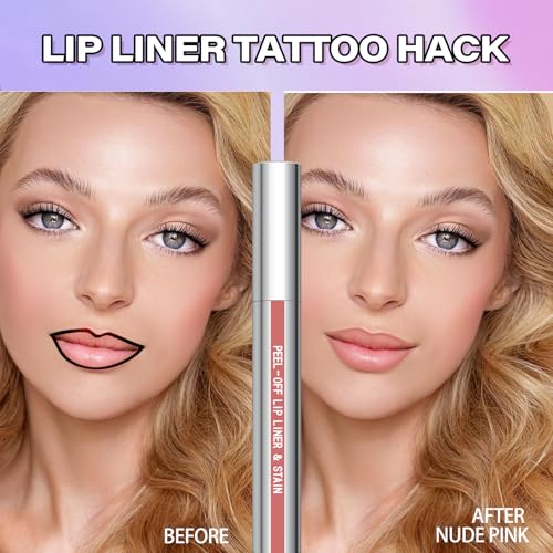 Cilrofelr Peel Off Lip Liner Stain, Long Wear Tattoo Lip Liner with Tweezer, Peel Off Lip Stain with Matte Finish, Long Lasting, Waterproof, Transfer-proof, Highly Pigmented Color (N-Nude Pink)