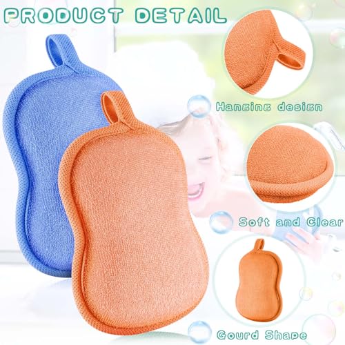 Tatuo 4 Pieces Baby Bath Sponge Cotton Baby Sponge Soft and Absorbent loofah for Kids Babies Men Women(Orange,Blue)