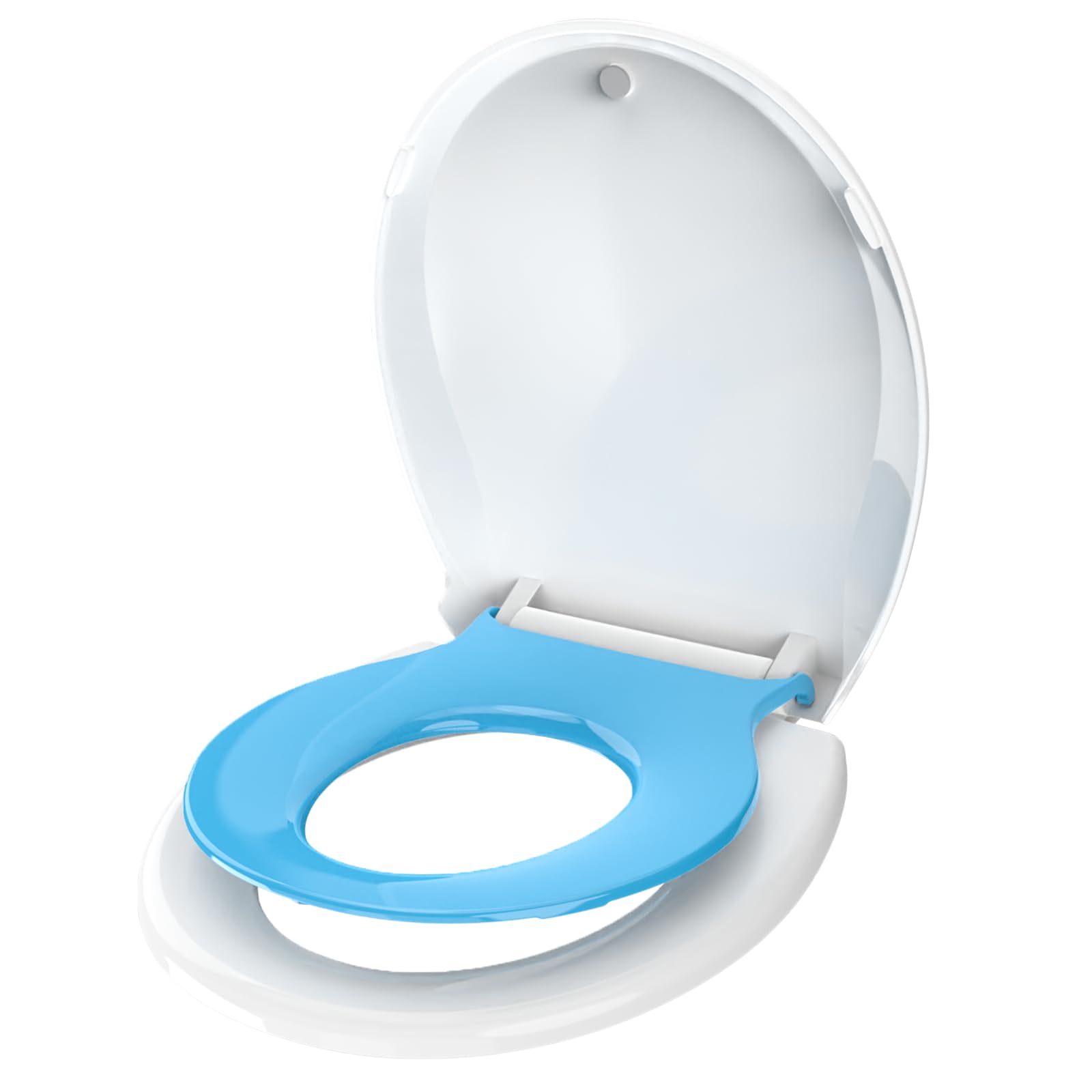 Aünsffer Toddler Toilet Seat with Potty Training Seat Round 16.5inch, 2 in 1 Toilet Seat for Family Built-in Baby Seat Removable, Soft Close + Easy Clean, PP Safe Material, Blue
