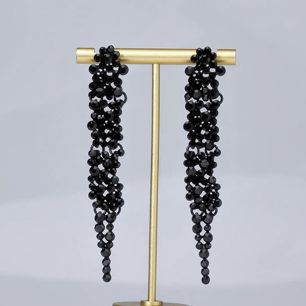 EVER FAITH Austrian Crystal Art Deco Chandelier Long Dangle Earrings Black