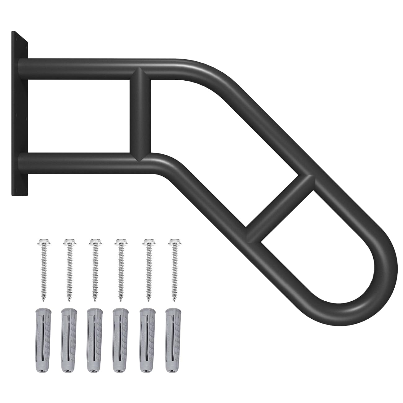 Wall Mount Hand Rails for Outdoor or Indoor Steps Stair Railing Metal Heavy Duty Non-Slip 1-3 Step Safe Bars U-Shape Safety Handle Powder Coated Grab Porch Courtyard Doorways Black 23in