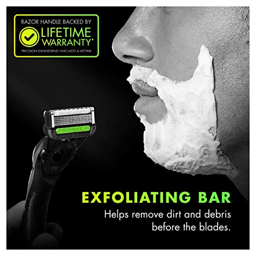 Gillette Labs Mens Razor with Exfoliating Bar, Shaving Kit for Men, Includes 1 Handle, 2 Razor Blade Refills, 1 Premium Magnetic Stand, Black and Gold, Razor for men