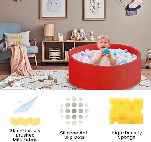 Ball Pit for Toddlers 35.43''x11.81 Baby Ball Pits Soft Memory Foam Ball Pits Round Kids Ball Pools Indoor Kids Play Ball Pool Ideal Gift for Girls and Boys (Red, NO Balls)