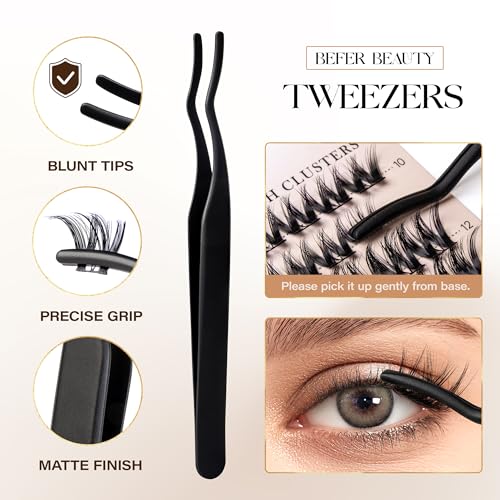BEFER Lash Clusters Kit, 120 Pcs D Curl Eyelash Clusters Volume Individual Lashes Extensions 10-16MM Fluffy Cluster Eyelash Wispy Cluster Lashes DIY At Home(Seraphic,FD43,Kit)
