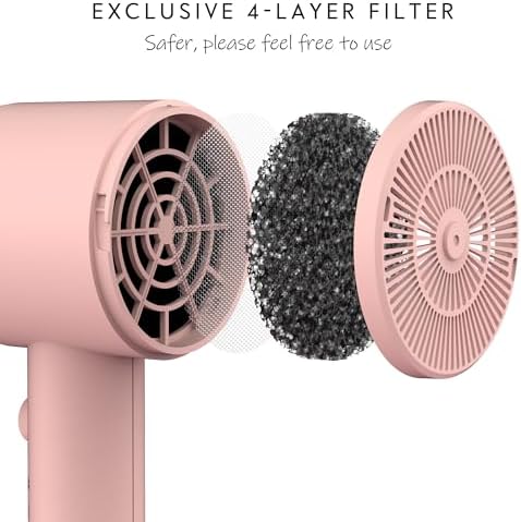 AINA Hair Dryer with Diffuser, Blow Dryer for Women | Advanced Ionic Technology, Ceramic Coating | Cold Shot Features Turbo Heat for Fast Drying and Shine 110V/ALCI(Pink)
