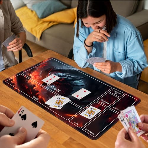 for MTG Game Playmat, for Magic TCG Rubber Play mat,Tabletop Card Playmats with Smooth Surface,Trading Card Inked Game Mat with New Zones,Battle Game,Fire Dragon
