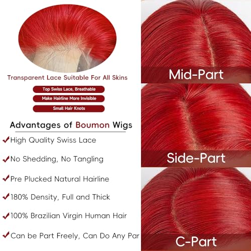 Red Lace Front Wigs Human Hair 200% Density Red Wig Human Hair 13X4 Red Body Wave Lace Front Wig Human Hair Pre Plucked HD Lace Frontal Wig Red Human Hair Lace Front Wigs 34 Inch