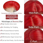 Red Lace Front Wigs Human Hair 200% Density Red Wig Human Hair 13X4 Red Body Wave Lace Front Wig Human Hair Pre Plucked HD Lace Frontal Wig Red Human Hair Lace Front Wigs 34 Inch