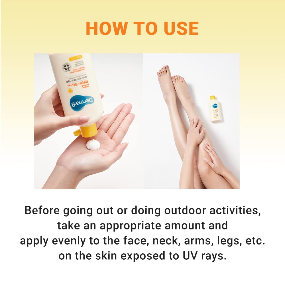 Derma B Everyday Sun Block Large Size Sunscreen SPF50+ PA++++ 6.71 Fl Oz, 200ml Fast-Absorbing Lightweight SPF Moisturizer, Facial Body Non-Sticky Sunscreen for Dewy Skin, Korean Sun Protection Lotion