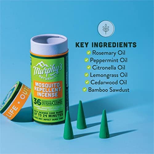 Murphy’s Naturals Mosquito Repellent Incense Cones for Outdoor Patio, DEET-Free, Plant-Based Bug Defense, 24+ Minutes Burn Time Each, 36 Count