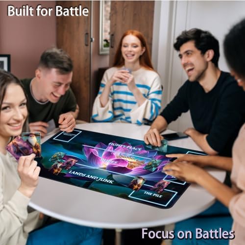 for MTG Game Playmat, for Magic TCG Rubber Play mat,Tabletop Card Playmats with Smooth Surface,Trading Card Inked Game Mat with White Zones,Battle Game,Colorful Glowing Lotu