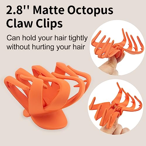 2.8 Medium Matte Hair Claw Clips for Thin Hair, 90' Strong Hold Non-slip Neutral Octopus Jumbo Hair Accessories for Women and Girls (Shiny)
