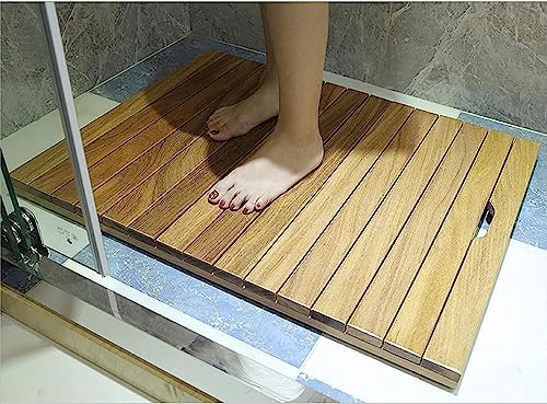 Shower Bath Mat for Bathroom,Anti-Slip Wood Shower Mat,Luxury Bamboo Bath Mat,Bamboo Bath Mat for Shower,Customizable (Size : 45x45cm/18x18in)