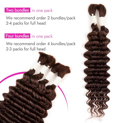 28 Inch Human Braiding Hair Deep Water Wave 2 Bundles/Pack 50g, Dark Brown Bulk Human Hair Braiding Hair for Boho Braids, Curly Wet and Wavy Braiding Boho Human Hair for Braiding No Weft