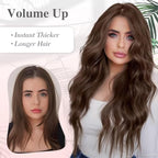 MORICA Halo Hair Extensions 20 Inch Medium Brown Invisible Wire Hair Extensions,Long Wavy Synthetic Hairpiece with Transparent Wire Adjustable Size, 4 Secure Clips for Women