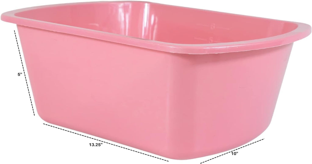 Vakly Wash Basins – Rectangular Plastic Hospital Bedside Soaking Tub - Small 7 Qt Graduated Bucket - Portable Washbasin for Washing, Cleaning, Foot Bath, Dishes, Face Cleansing Bowl (2, Pink)