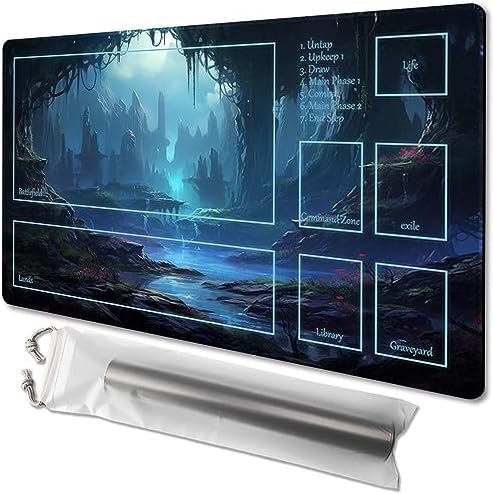 MTG Playmat Size 24x14in Free Storage Bags Non-Slip Backing Printing, Ideal for Card Game Enthusiasts TCG Playmat (with Zone,Silent Valley)