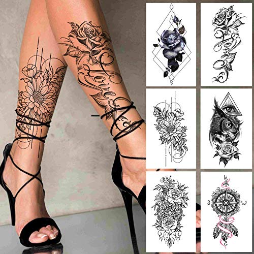 FANRUI 24 Sheets Cool Super Large Full Arm Temporary Tattoo Sleeve For Men with 8 Sheets For Women Thigh, 16 Sheets Flower Eagle Compass Adults Tribal Tiger Tatoo