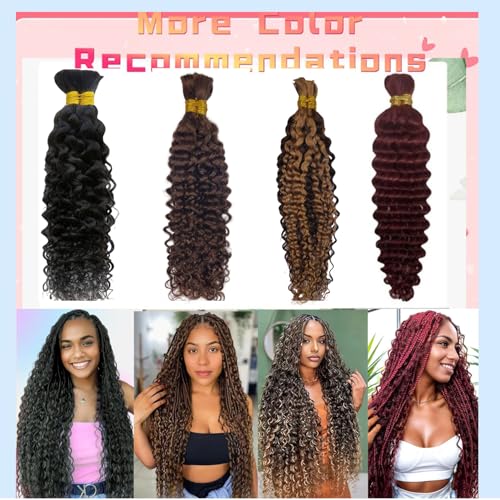 Human Braiding Hair Deep Water Wave Bulk Human Hair for Braiding Dark Brown Human Hair Braiding Hair No Weft 12A Curly Human Hair Extensions for Boho Braids (1B-Water Wave, 16 Inch)